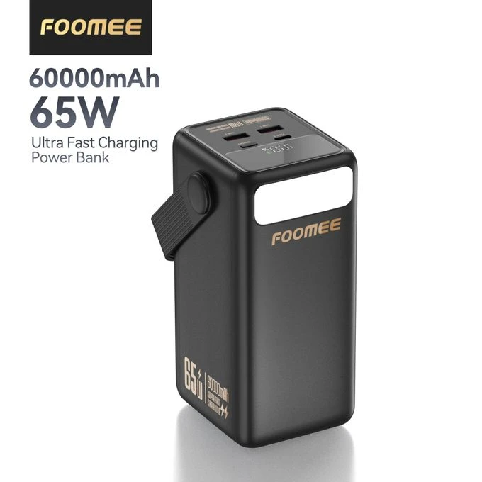 FOOMEE 60000mAh 65w Super Fast Charging Power Bank with Flashlight, Digital Display and Built-in Strap