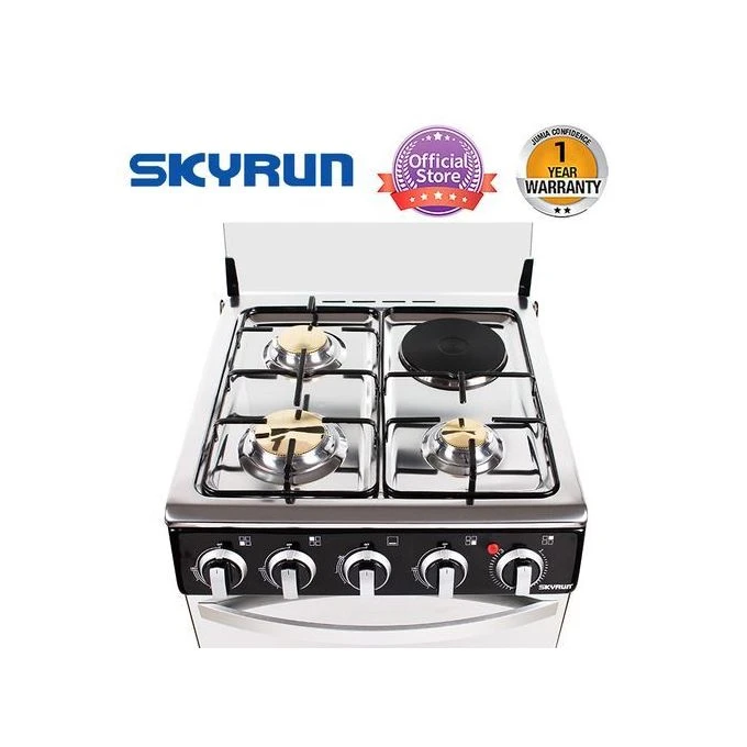 Skyrun 3 Burners+1 Electric Hotplate Gas Cooker 50x50 (GCS-3G1E/X) -Black.